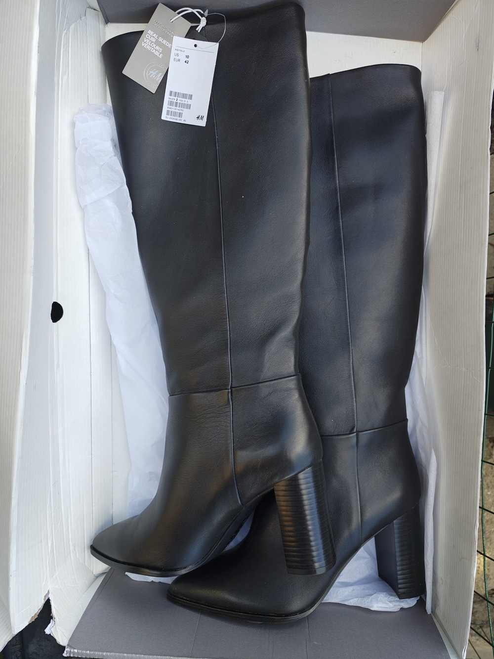 H&M Black Knee-High Stacked Block Heel Boots